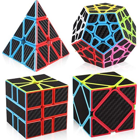Combo 4 Khối Rubik Biến Thể MoYu Meilong Pyraminx Skewb Megaminx Square-1 Carbon Fiber WCA