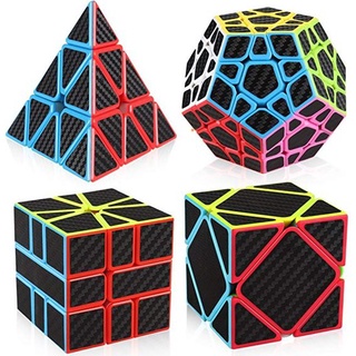 Combo 4 Khối Rubik Biến Thể MoYu Meilong Pyraminx Skewb Megaminx Square-1 Carbon Fiber WCA