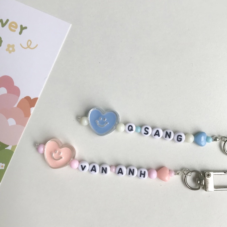 Móc khoá hạt cườm, móc khoá đôi, móc khoá nhóm hạt cườm chữ cái tên theo yêu cầu