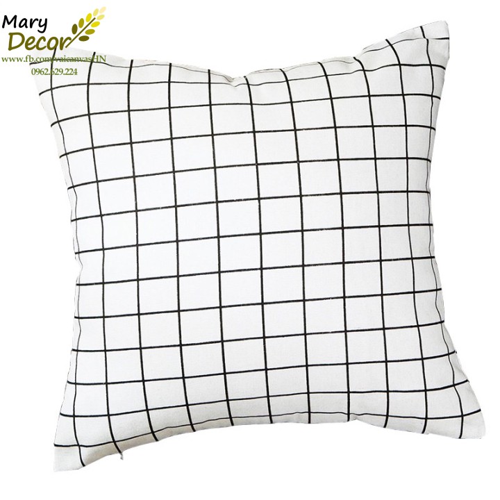 Gối tựa sofa Mary Decor - họa tiết Caro trắng G-A04