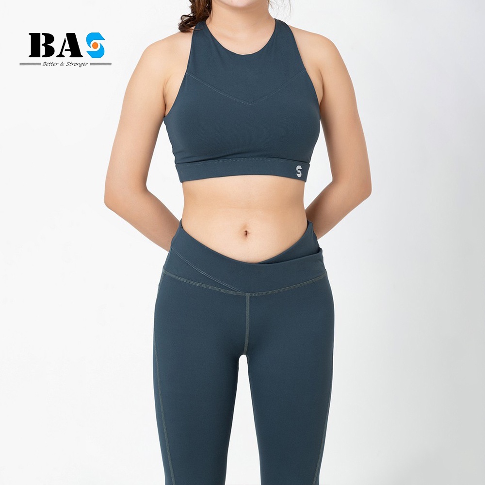 Bộ đồ tập gym yoga nữ BAS áo bra 2 lớp phối legging dài cạp chéo cách điệu trẻ trung - S40042