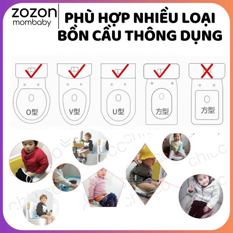 Thu nhỏ bồn cầu Chicco chống lạnh mông cho bé tự đi vệ sinh độc lập từ 1-5 tuổi, bệ lót toilet có tay nắm "