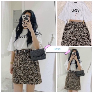 Set Áo Thun Váy Đốm Nữ 🦋 Áo thun trắng kèm Chân Váy Báo Dáng Ngắn 🦋 BOSS