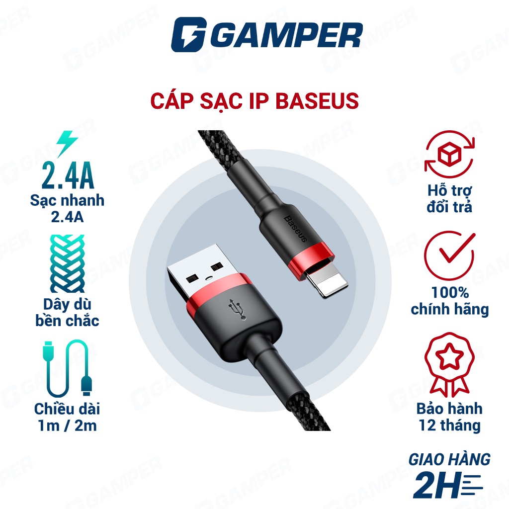 Dây Sạc IP Baseus - Cáp Sạc Nhanh 2.4A Cho IP Dài 1m - 2m