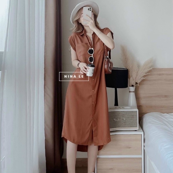 Đầm sơ mi dáng dài ba lỗ cho nữ đi chơi dự tiệc sang chảnh phong cách công sở