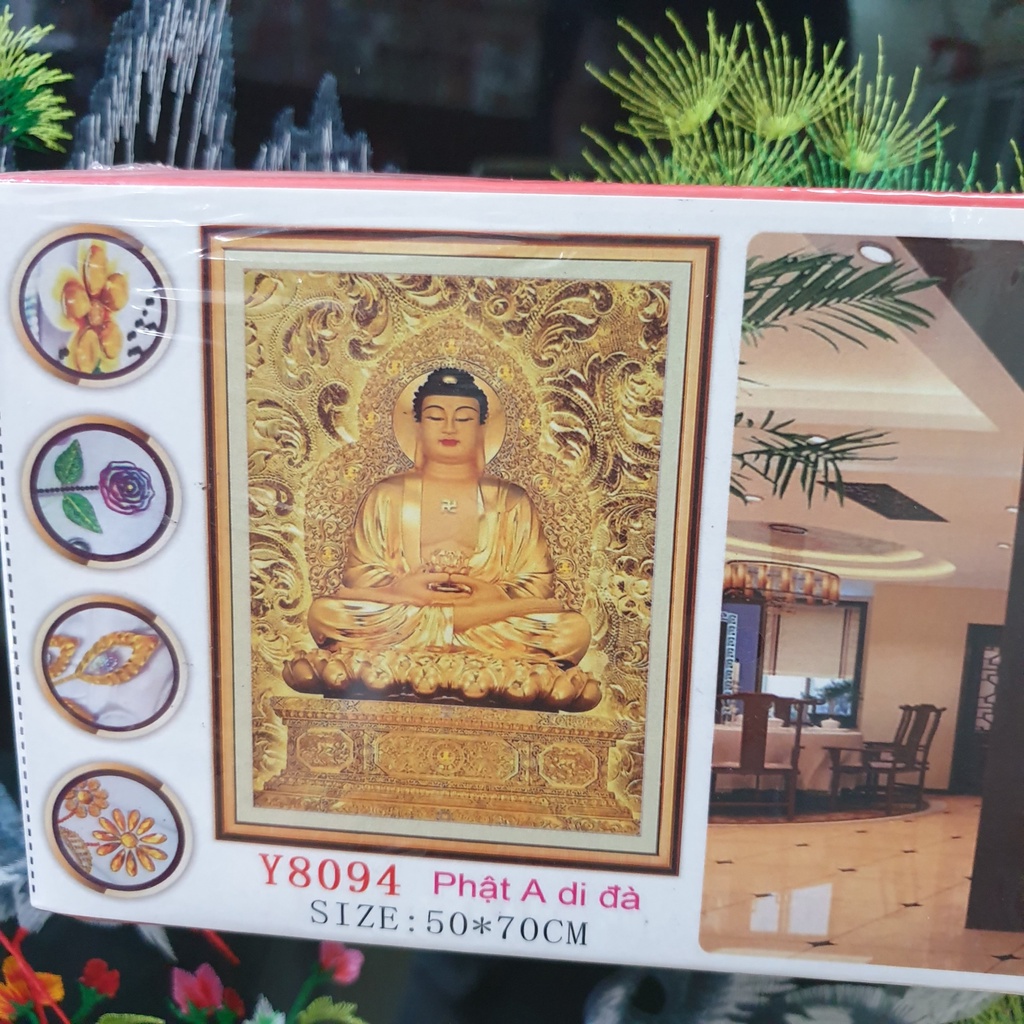 Tranh Đính Đá PHẬT A DI ĐÀ (ĐÁ ABC CAO CẤP). Kích Thước: 70cm x 50cm