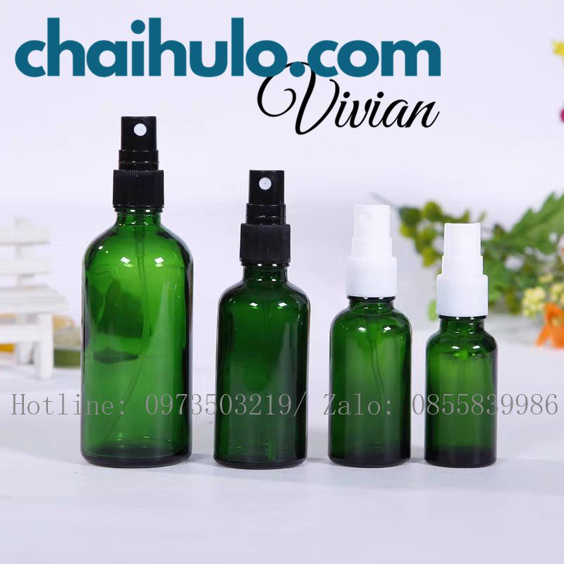 50ml - Chai xịt phun sương, thủy tinh màu xanh lá