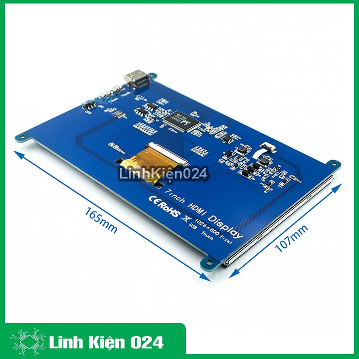 Màn Hình Raspberry 7Inch HD 1024x600 Cảm Ứng Điện Dung -Tặng Đĩa, Cáp HDMI, Cáp USB
