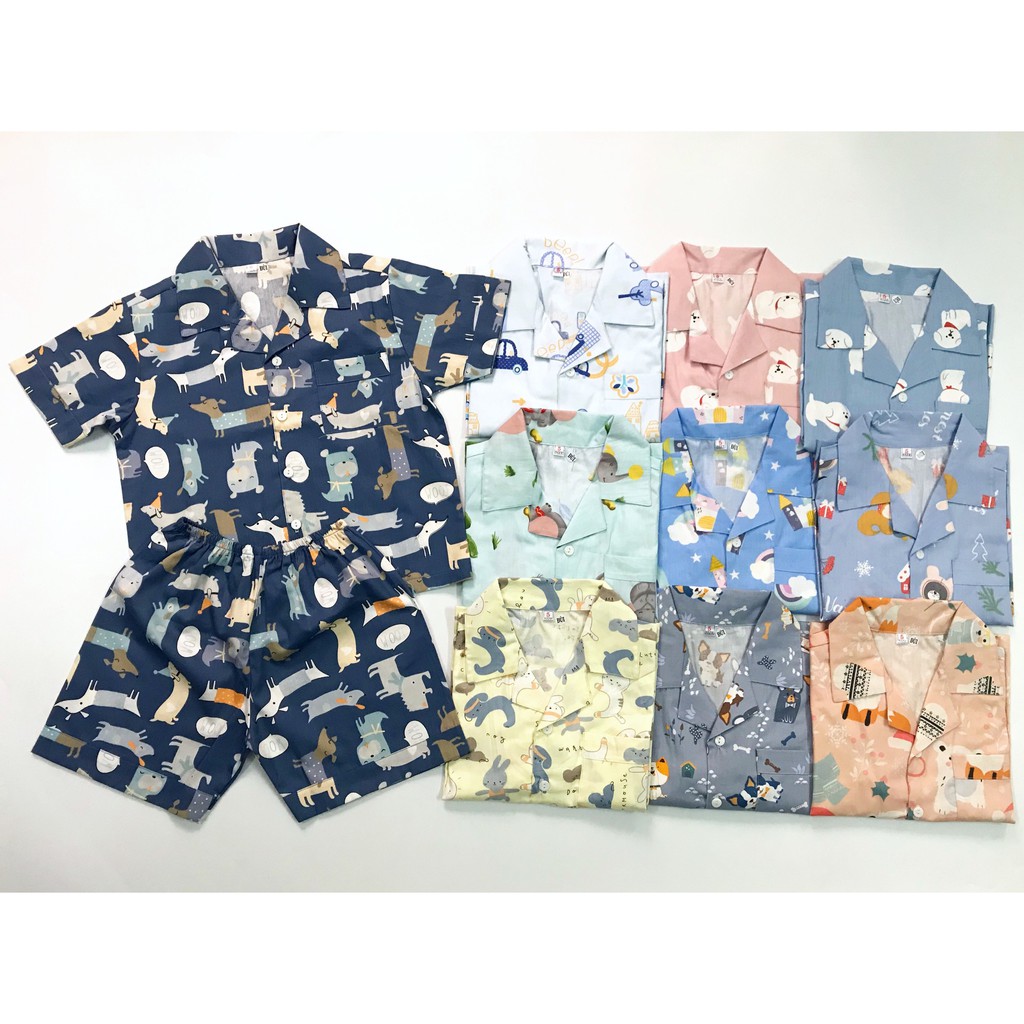 Pijama đùi cho bé trai bé gái vải thô lụa 100% cotton mịn đẹp hút mồ hôi size 10-20kg nhiều mẫu