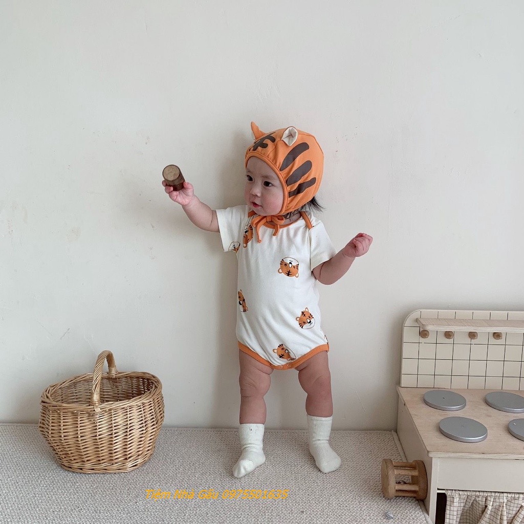 Bộ áo liền quần body Hổ Con Ngắn Tay Kèm Mũ Chụp Ảnh Đầy Tháng Thôi nôi Cho Bé Trai/Bé Gái phong cách Hàn
