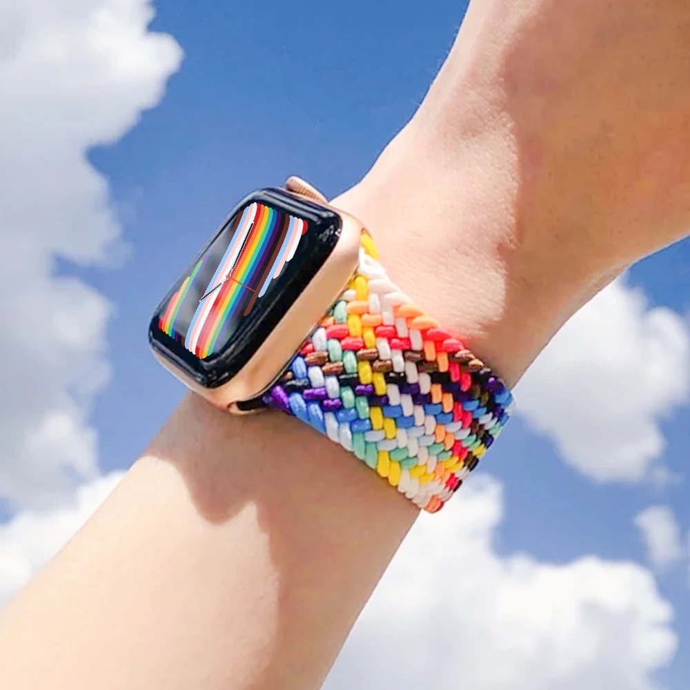 Dây Đeo Đồng Hồ Dạng Dây Bện Co Giãn Thể Thao Cho Apple Watch 7 6 SE 5 4 3 2 1 45 44 42 4140 38mm