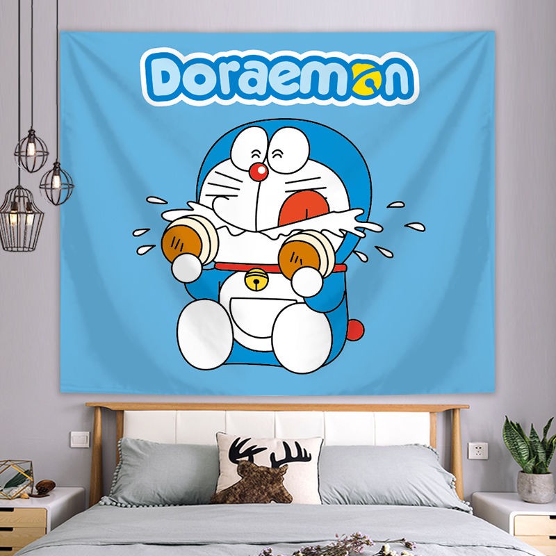 Tấm Vải Treo Tường Trang Trí Phòng Ngủ Cho Bé Hình Mèo Máy Doraemon Đáng Yêu