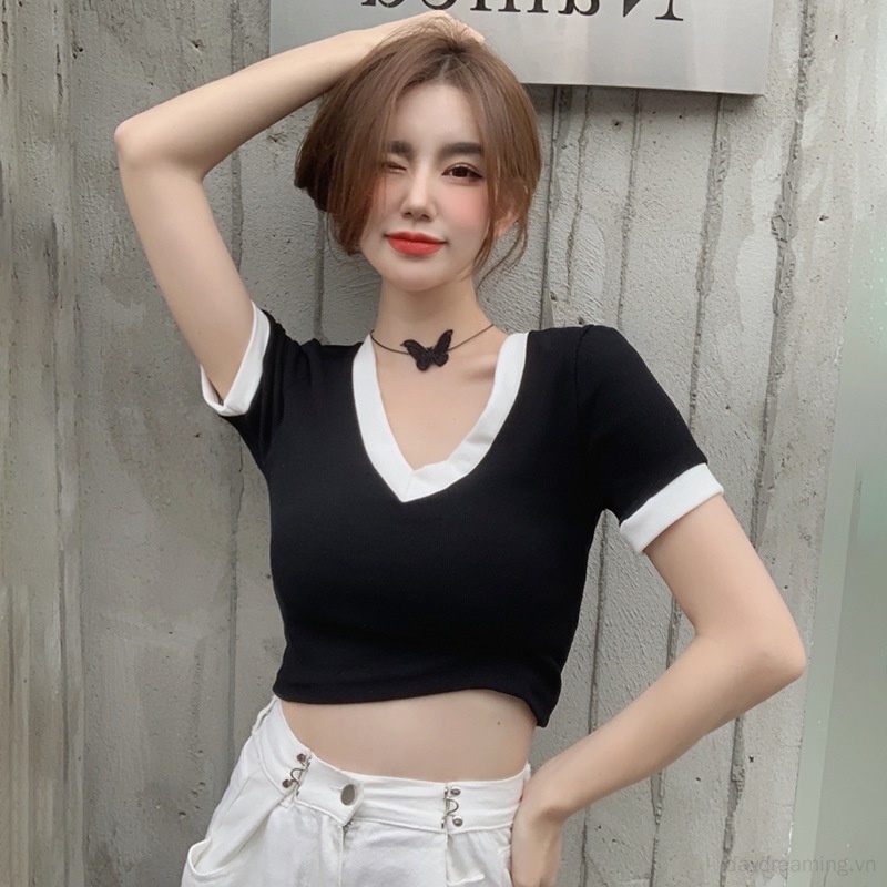 Áo Thun Nữ Tay Ngắn Cổ Chữ V Thời Trang Sành Điệu