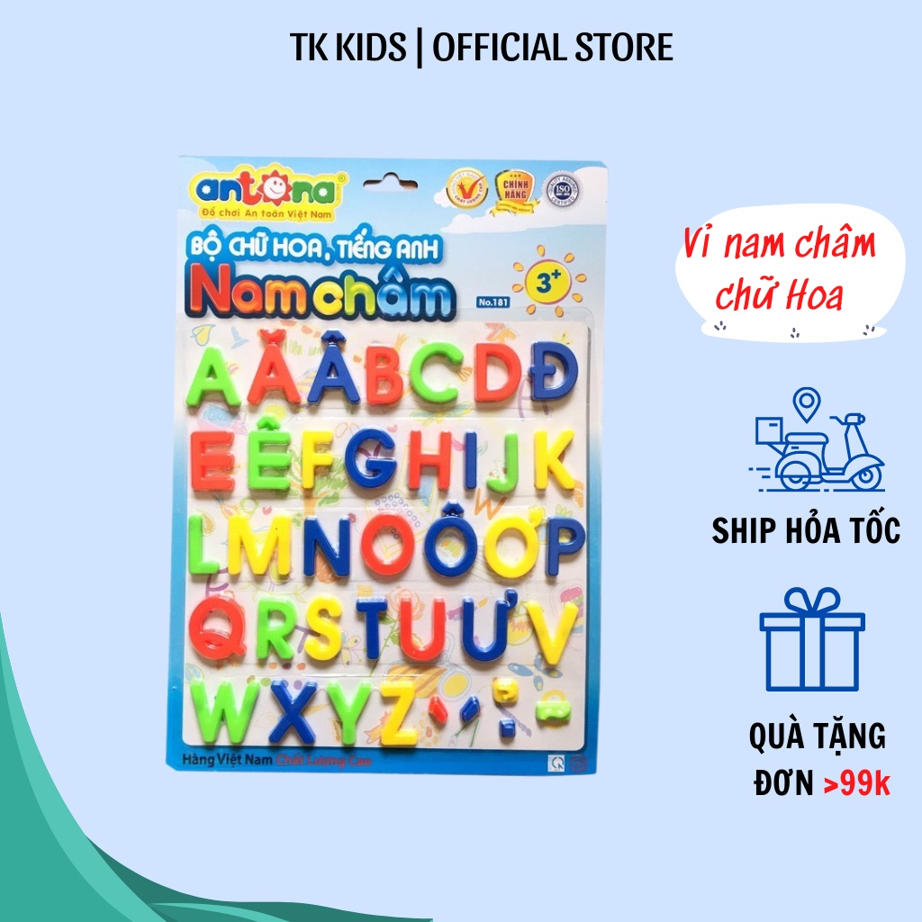 [Mã LIFETOYS1 giảm 30K đơn 99K] Bộ chữ cái nam châm chữ hoa tiếng anh dạy bé học hàng việt nam Antona No.181