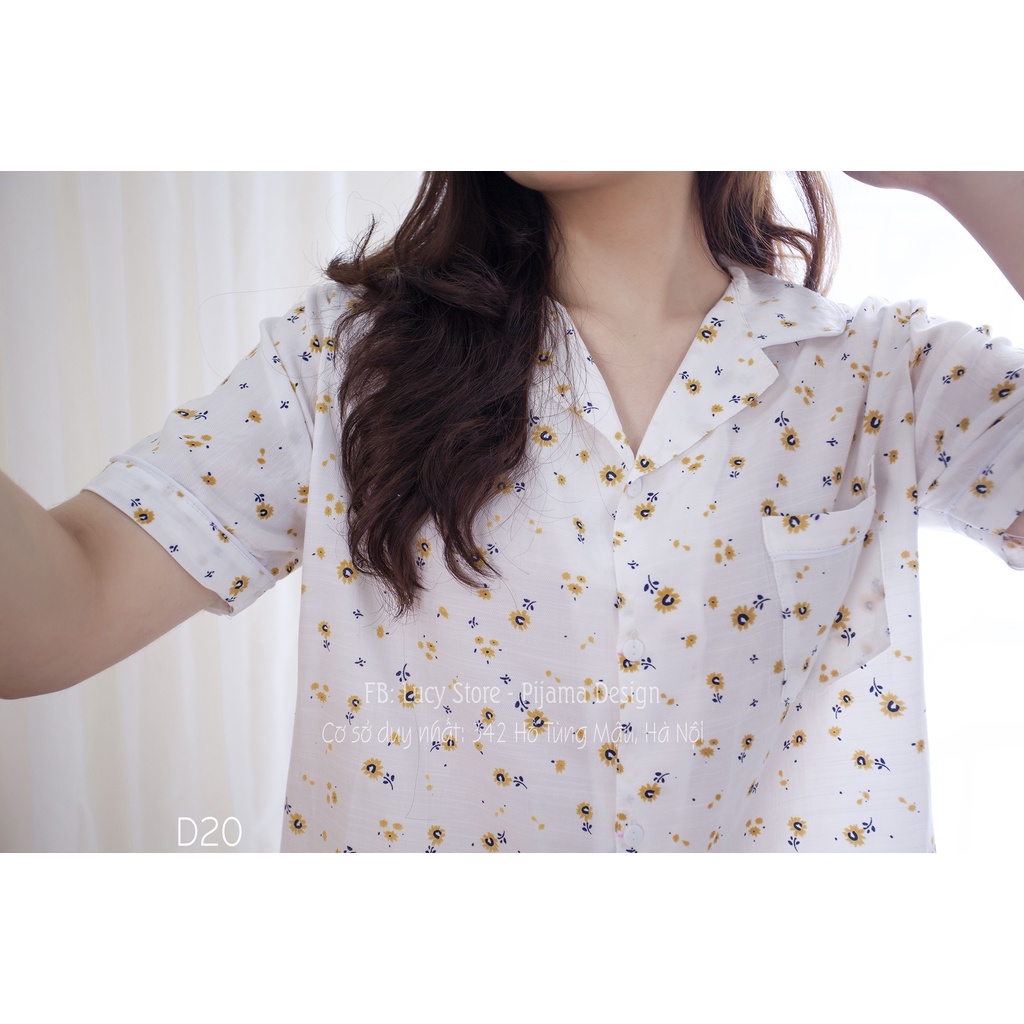 Bộ ngủ pijama đồ bộ mặc nhà nữ cộc tay vải đũi mát dễ thương Lucy Store