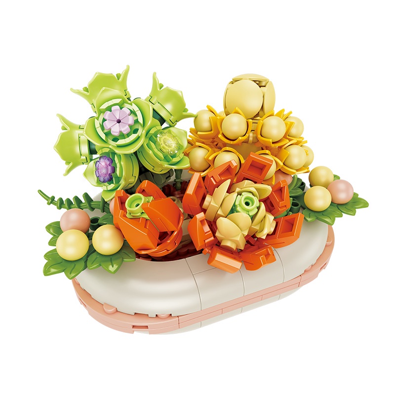 JAKI JK2720-22 Dream Luminous Succulent Fresh Small Potted Ornaments glow  Building Blocks Toy Girl Children's Gift