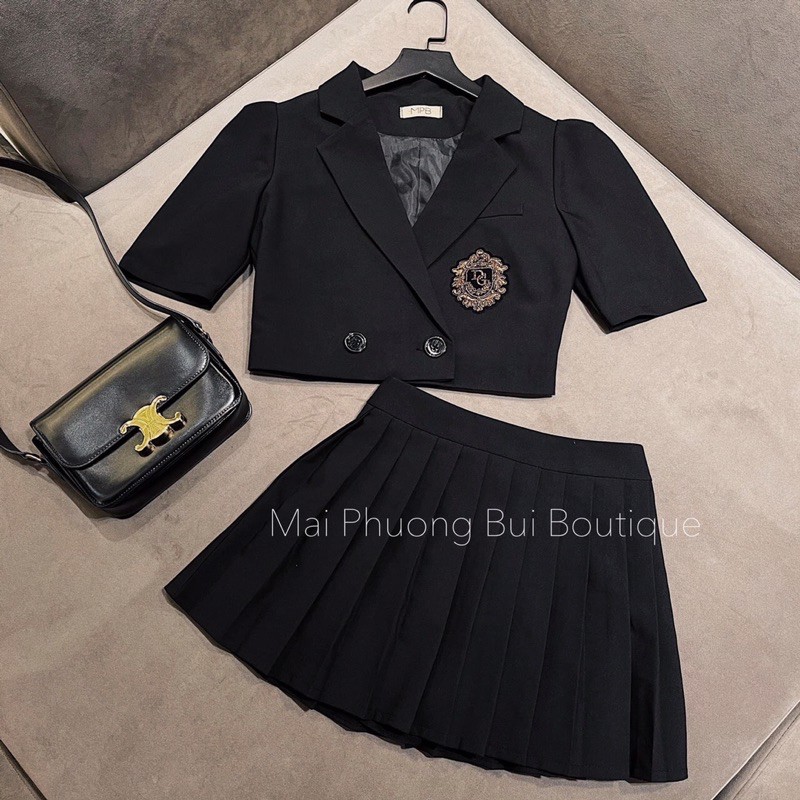 Set Áo Croptop Cổ Vest Chân Váy (