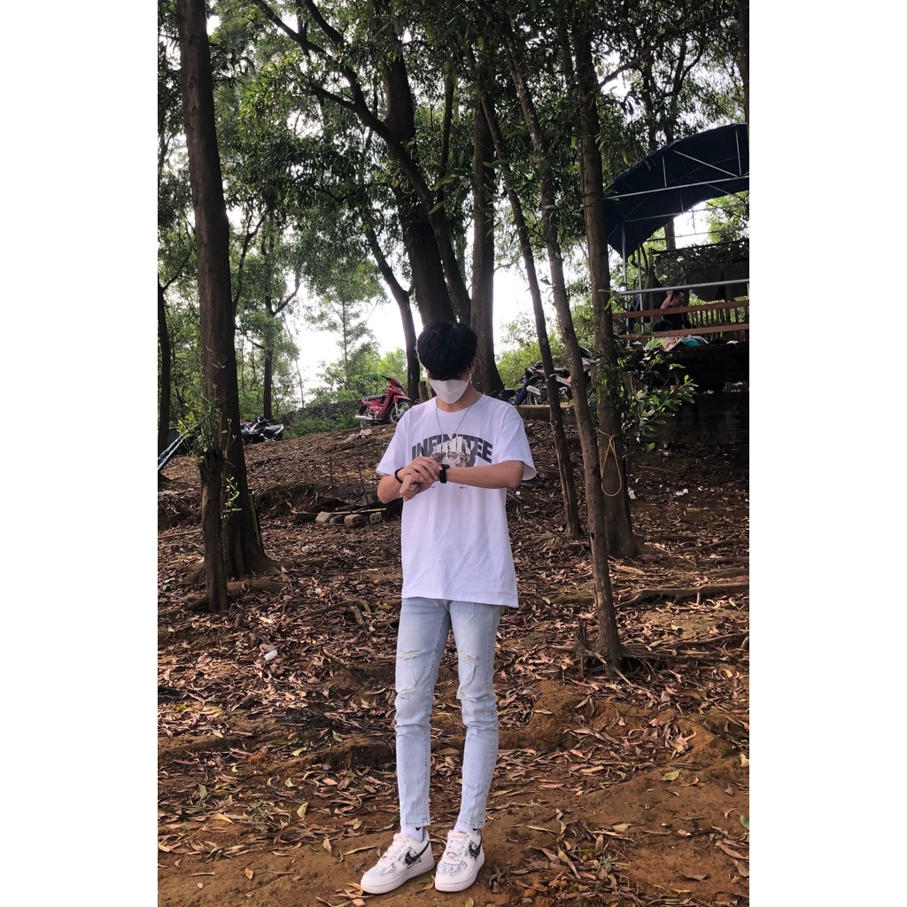 Quần jean nam rách gối co giãn slimfit màu xanh nhạt 361 pon.mens