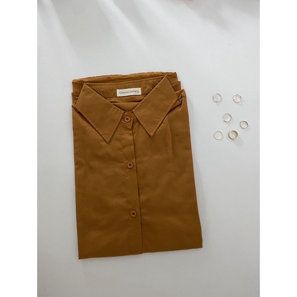 Áo somi tay dài nữ màu NÂU vintage - phong cách mùa thu đông