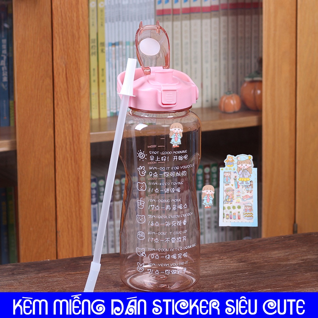 Bình Đựng Nước Dung Tích Lớn 2L Có Ống Hút Và Quai Xách Tiện Lợi