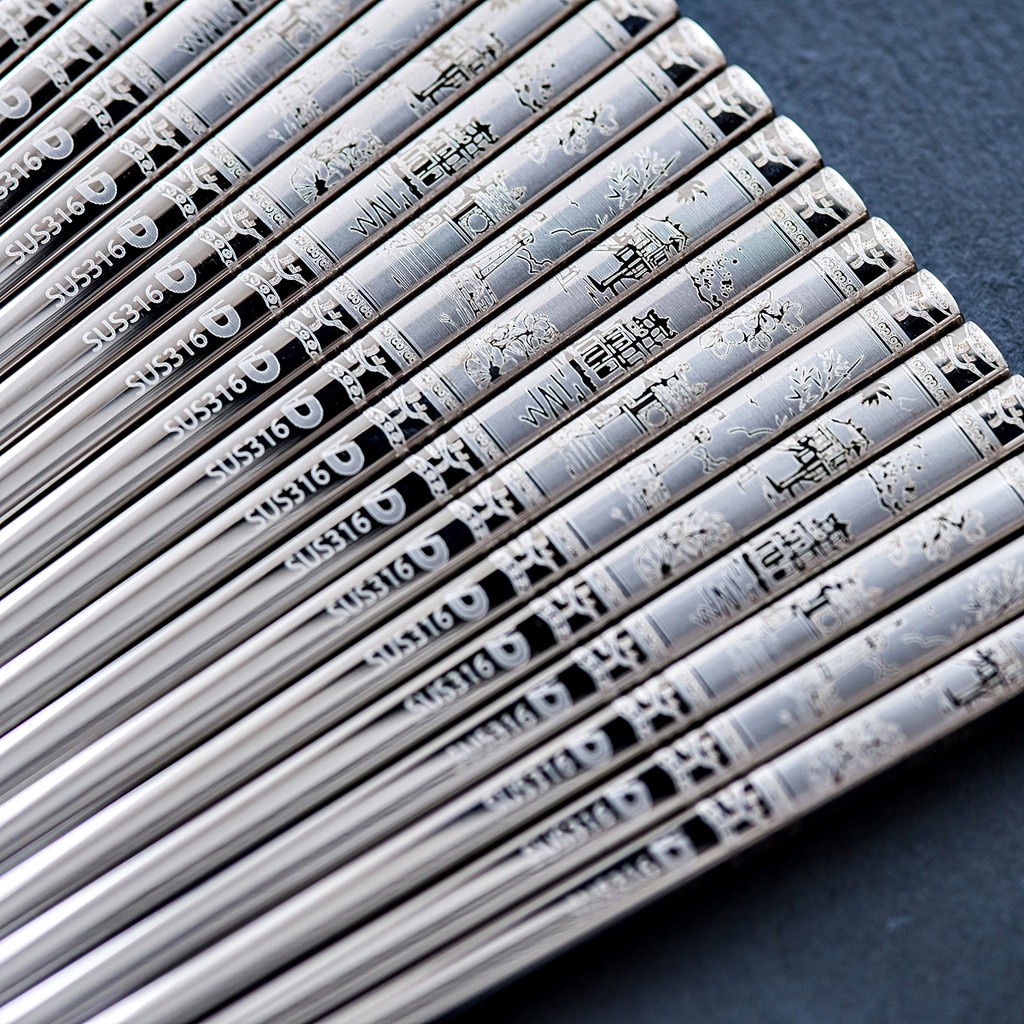 Set 10 đôi đũa inox 304 / 316 cao cấp DandiHome - Nhẹ, chống trượt - Hàng chính hãng