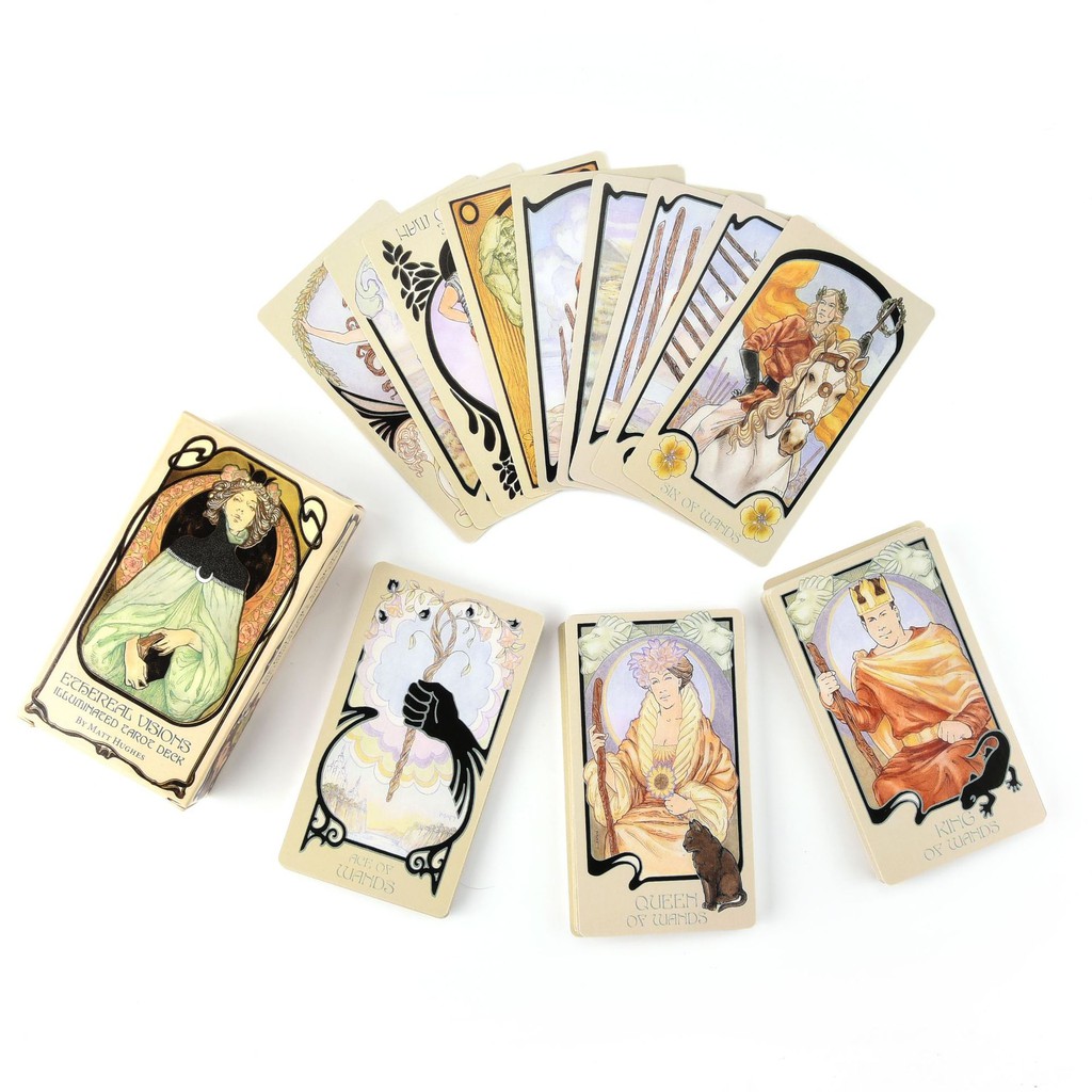 Combo Bài Ethereal Visions Illuminated Tarot Deck H12 và Túi Nhung Đựng Tarot và Khăn Trải Bàn Tarot