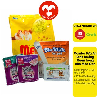 Combo Đồ Ăn Cho Mèo Con Từ 2 Tháng Hạt Thức Ăn Khô Me-O Pate Whiskas Sữa Biomilk Men tiêu hóa - Miki Petshop