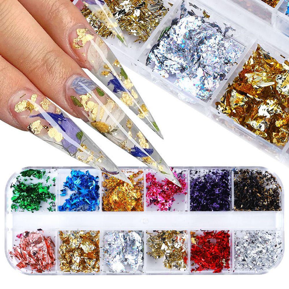 Móng Tay BORAG 12 Ngăn|Giấy Foil Dán Móng Nghệ Thuật|Hoa Tai Đính Hạt Lấp Lánh Thiết Kế Độc Đáo
