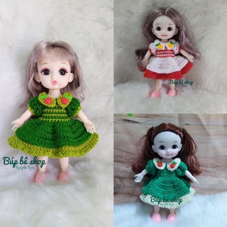 [MAU02] - Đầm có cổ thêu hoa bằng len búp bê Baboliy, 1/8,  búp bê 16cm