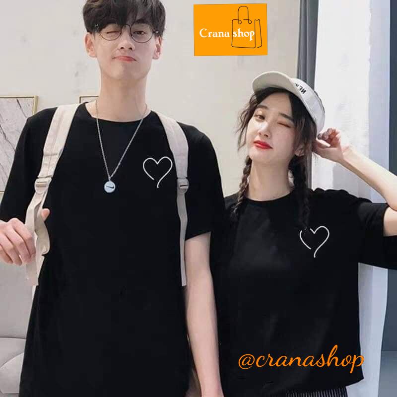 Áo Cặp Nam Nữ In Hình Trái Tim Nhỏ, chụp hình cưới, du lịch, dạo phố, áo thun vải mềm mịn