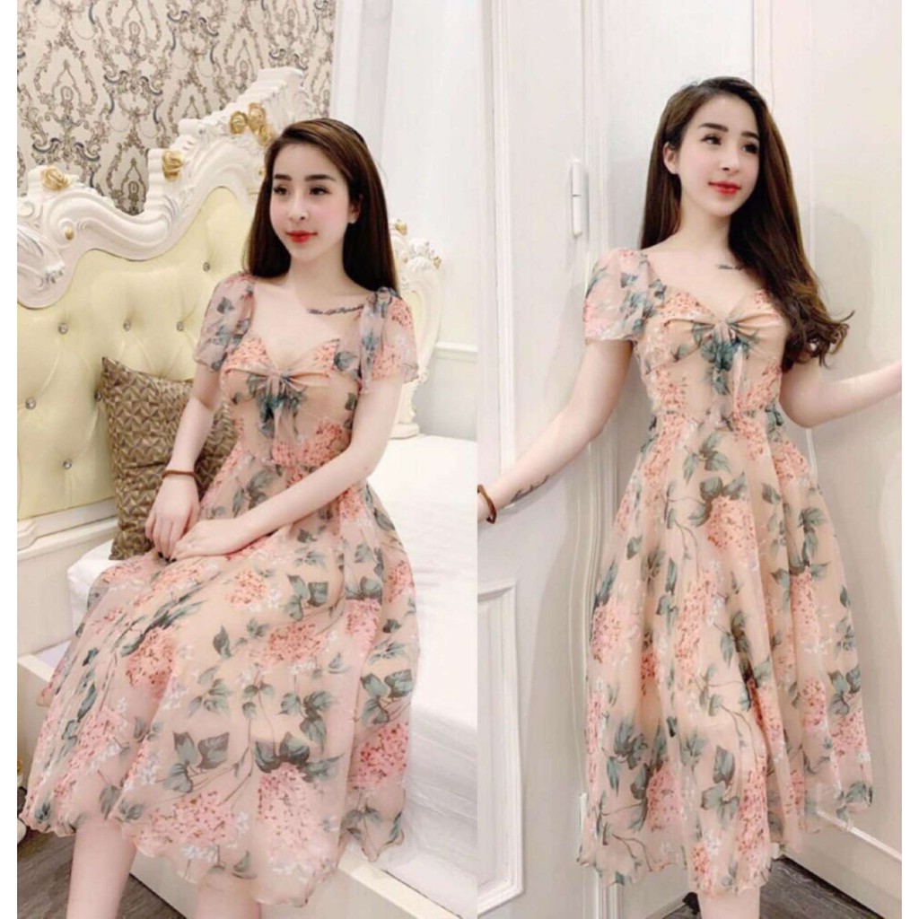 Đầm nữ đầm lua cột nơ thời trang nữ kiểu dáng thanh lịch trẻ trung phù hợp đi làm, đi chơi (Màu da) | BigBuy360 - bigbuy360.vn