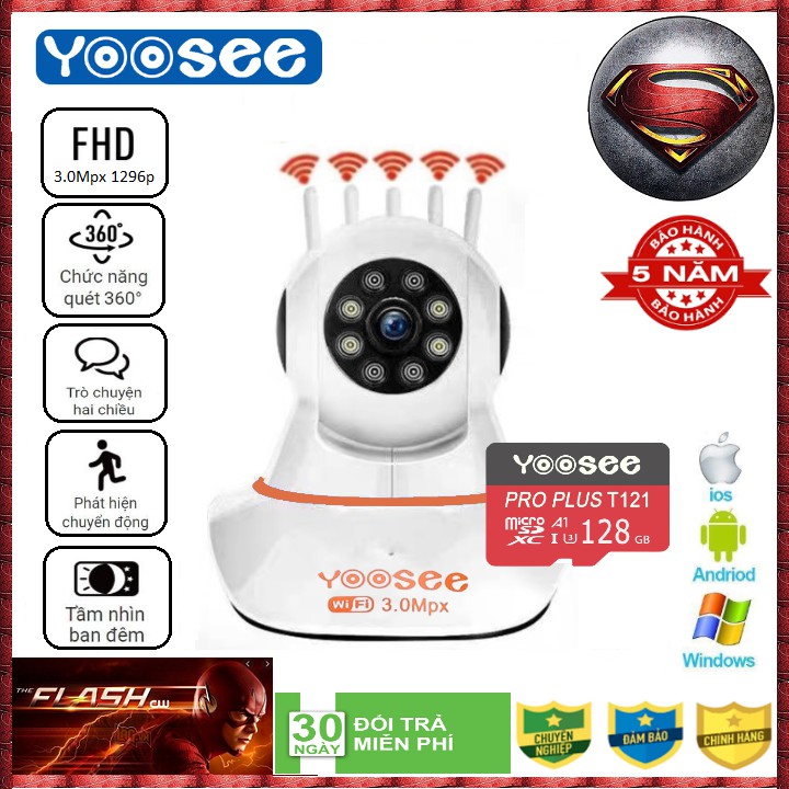Camera wifi yoosee 5 râu CHUẨN 3.0 FULL HD Xoay 360 độ đàm thoại 2 chiều đèn Led xem đêm báo động BH 5 năm