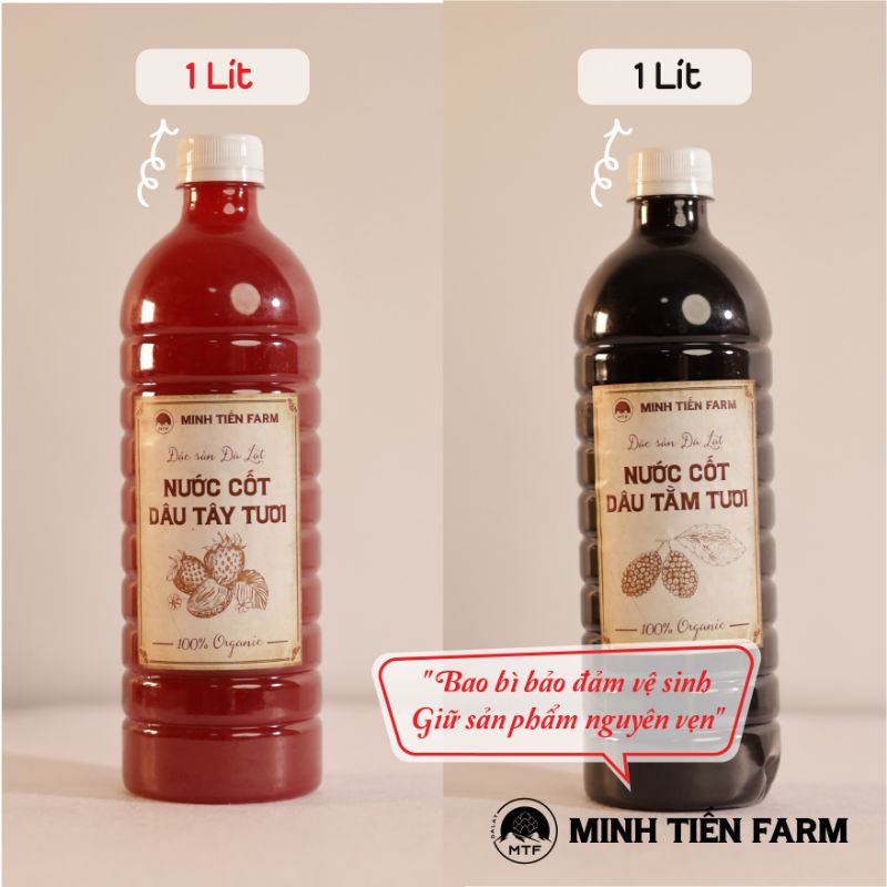 Nước cốt dâu tằm dâu tây chanh dây Đà Lạt đậm đặc chai 1000ml- Minh Tiến Farm