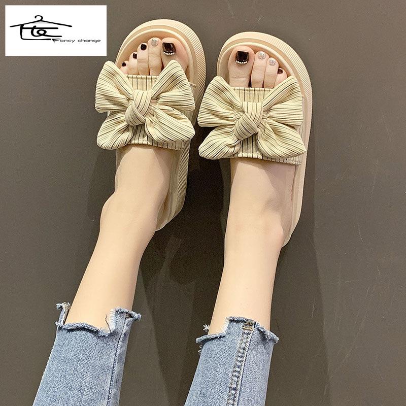 Dép Đế Dày Chống Trượt Đính Nơ Thời Trang Mùa Hè Cho Nữ