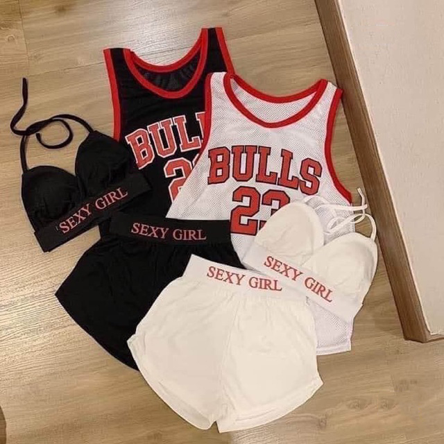 ❤️❤️FREESHIP❤️Set đồ bơi bikini 3 mảnh đi biển kèm áo lưới bulls 23 thời trang