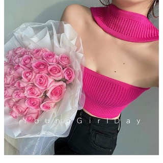 Áo croptop ôm body trễ vai choker ống sexy quyến rũ len