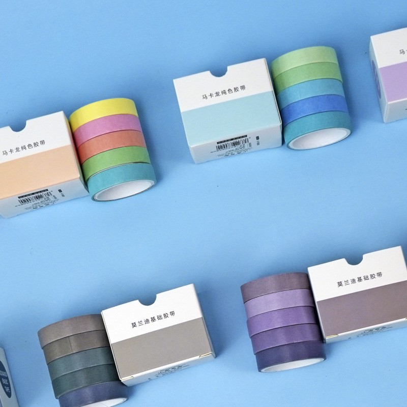 Washi tape set 5 cuộn 10 x 200mm màu sắc theo chủ đề trang trí sổ tay nhật kí bullet journal BMBooks