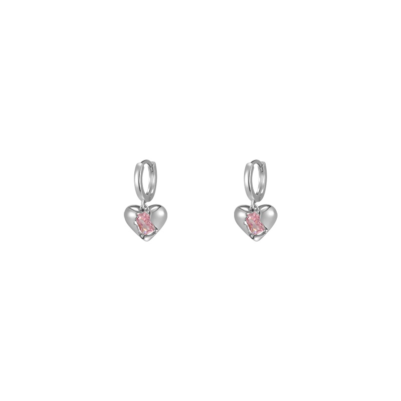 Siêu đẹp! Khuyên Tai Hình Trái Tim Đính Đá Zircon Hồng Cao Cấp Phong Cách Ngọt Ngào Thời Trang Mới Cho Nữ 2022