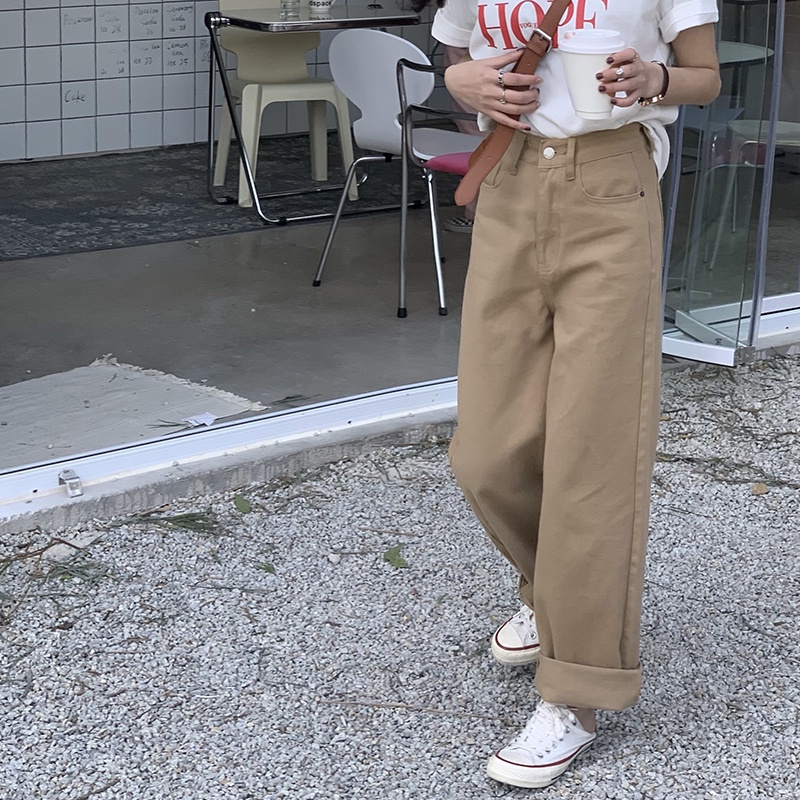 Quần jeans Nữ Lưng Cao Ống Rộng Thời Trang