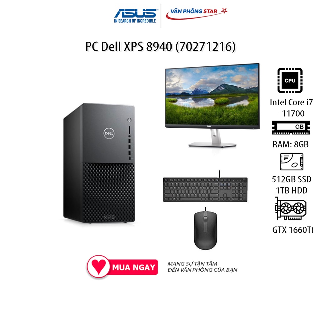 PC Dell XPS 8940 70271216 (i7 11700, 8GB RAM, 512GB SSD + 1TB HDD, GTX 1660 Ti 6GB, DVDRW, WL+BT, K+M, Office, Win11)