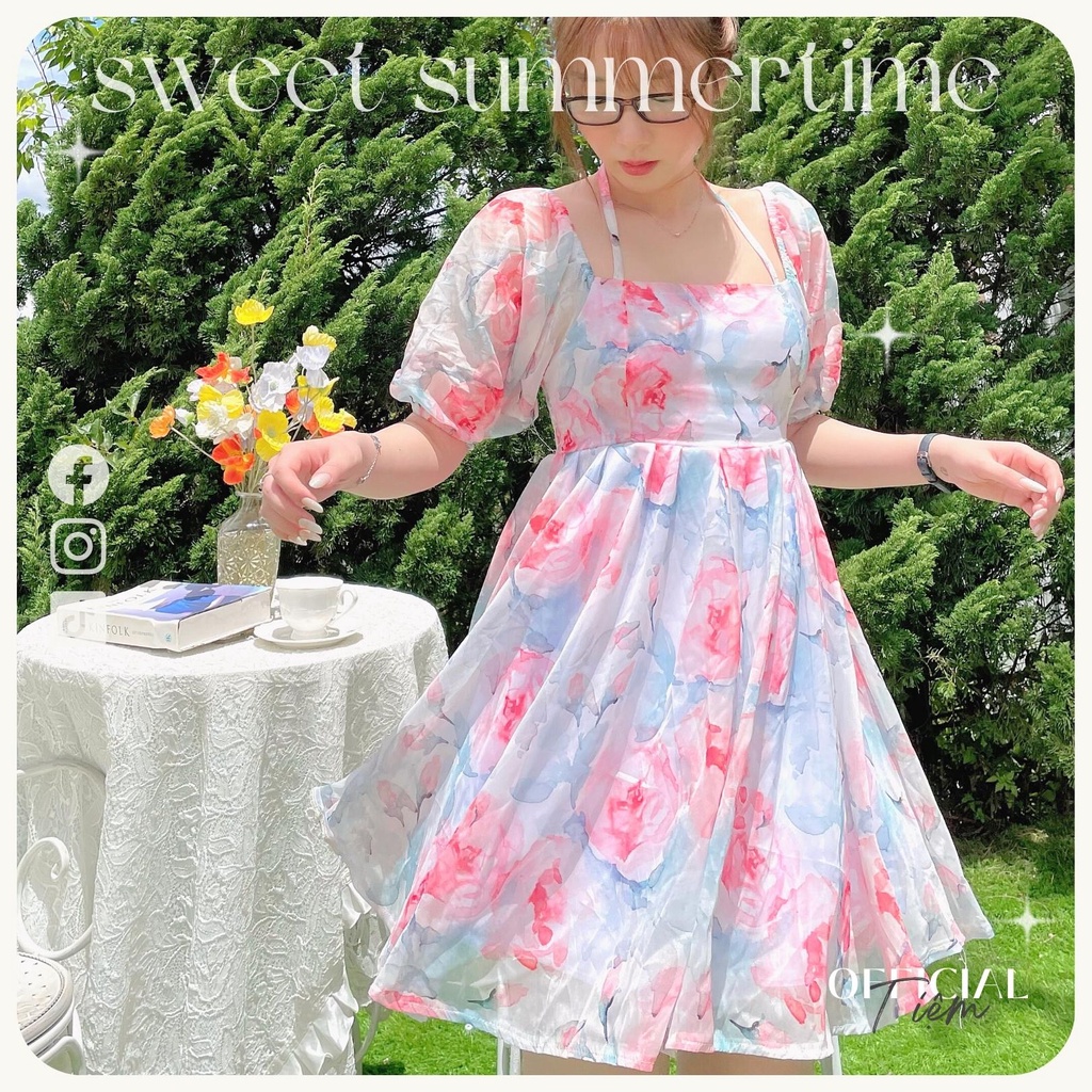 [Hàng mới về] Đầm babydoll hoa tay phồng siêu xinh đi biển/ đi dạo - Bloomy Dress - Tiệm Official