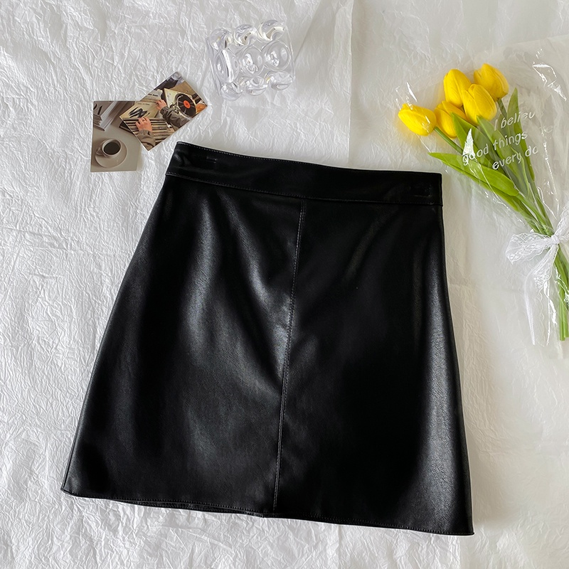 Chân váy chữ A bằng da PU phong cách Hàn Quốc dành cho nữ