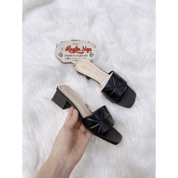 Dép cao gót 3cm nữ màu đen quai in chìm