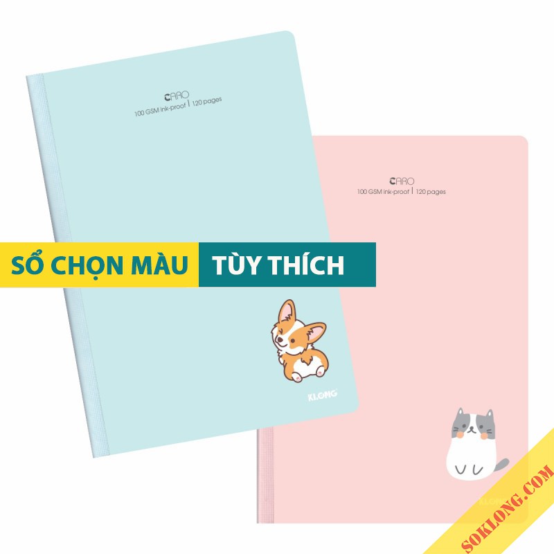 Vở B5 120 trang caro Klong MS 835 may dán gáy bìa màu Pastel [Chọn màu], sổ Klong bìa cute