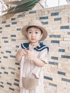 Set túi mũ bằng sợi thô cho bé