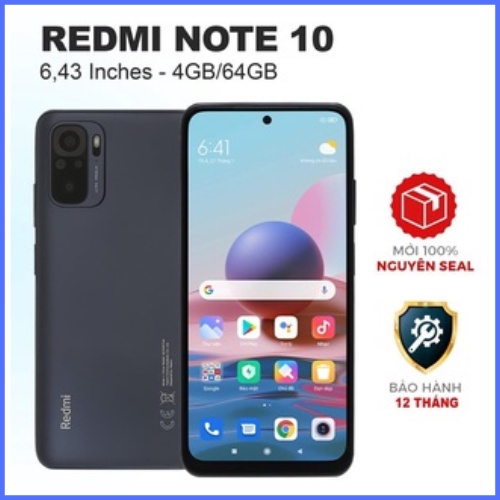 Điện thoại Xiaomi Redmi Note 10-RAM: 4 GB Bộ nhớ trong: 64 GB-Màn hình: AMOLED6.43"Full HD+