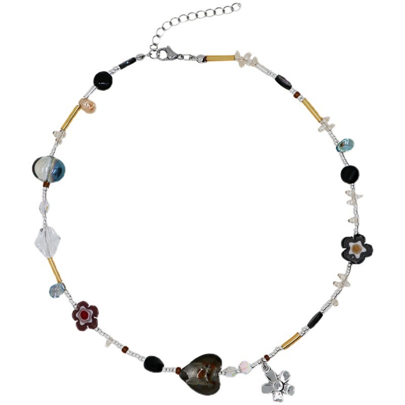 Dây chuyền A1594 chuỗi hạt hình hoa hoa đính đá pha lê nhiều màu sắc phong cách cổ điển