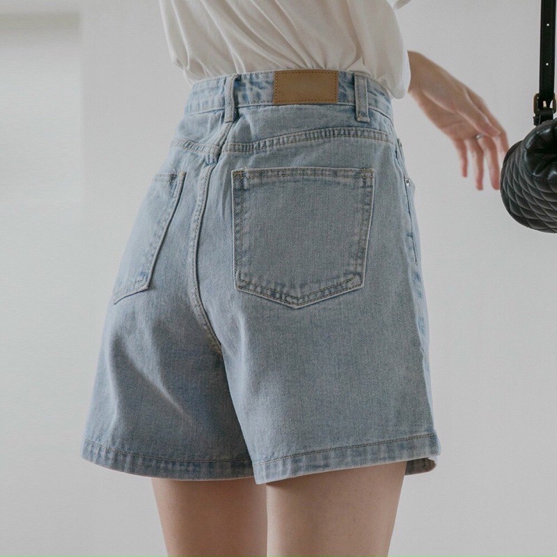 Quần Short Jeans Trơn Gập Gấu Hai Khuy Kiểu Dáng Thời Trang Phong Cách Ulzzang
