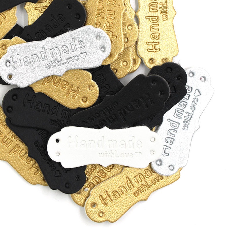 Set 50 Tấm Thẻ Da Pu In Chữ Handmade With Love Dùng Để Làm Đồ Thủ Công