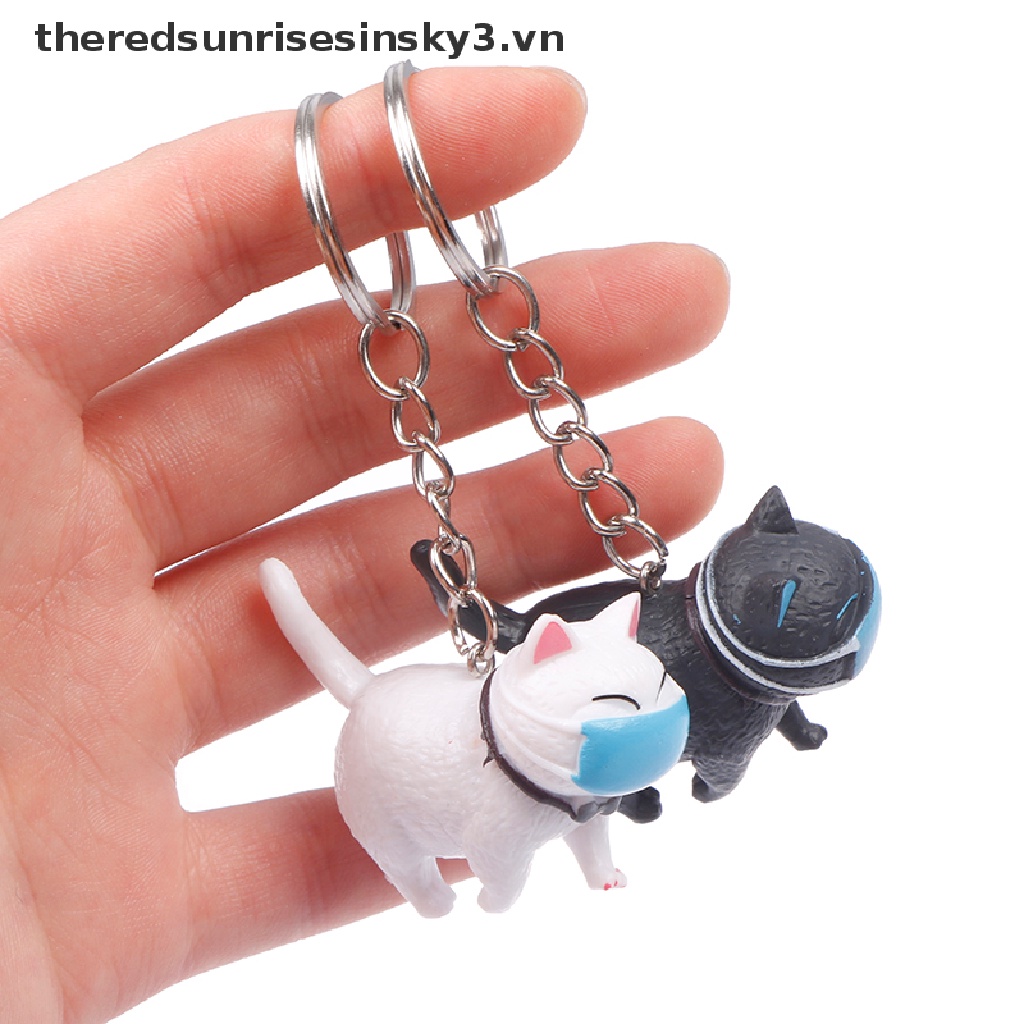 Móc khóa hình mèo đeo khẩu trang trang trí dễ thương